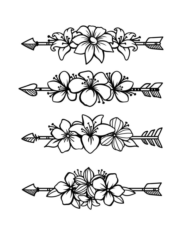 set van etnische pijl met bloemenboeket vector