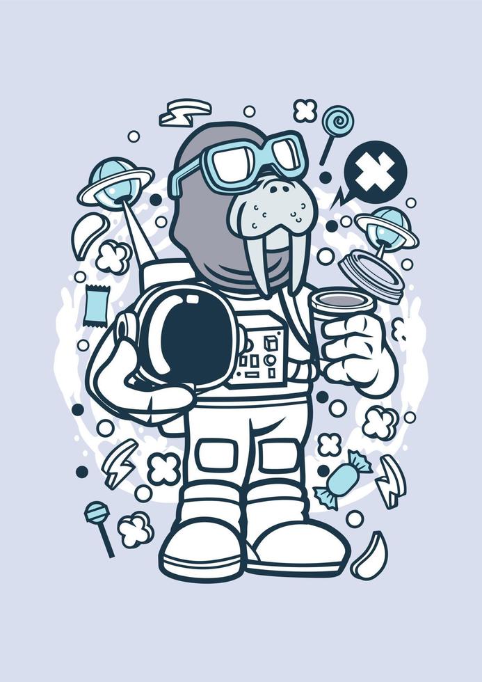 walrus astronaut cartoon vector