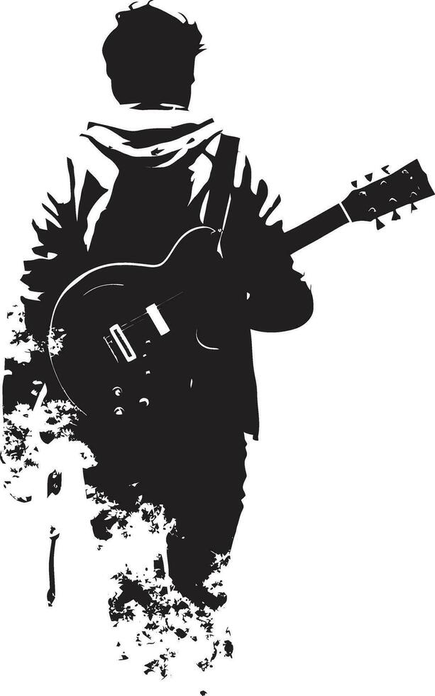 ritmisch rapsodie musicus iconisch embleem sereen strings gitarist logo vector