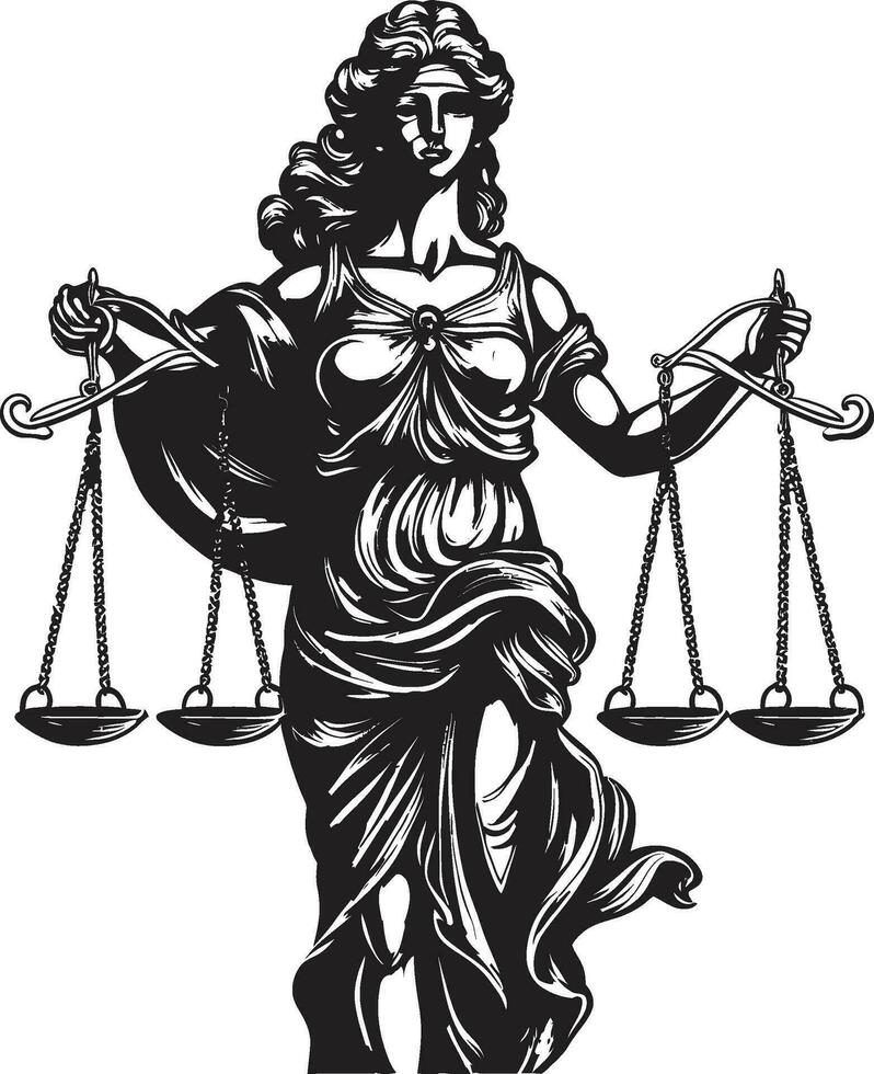 rechtvaardig heerser emblematisch gerechtigheid dame evenwichtig houding gerechtigheid dame logo vector