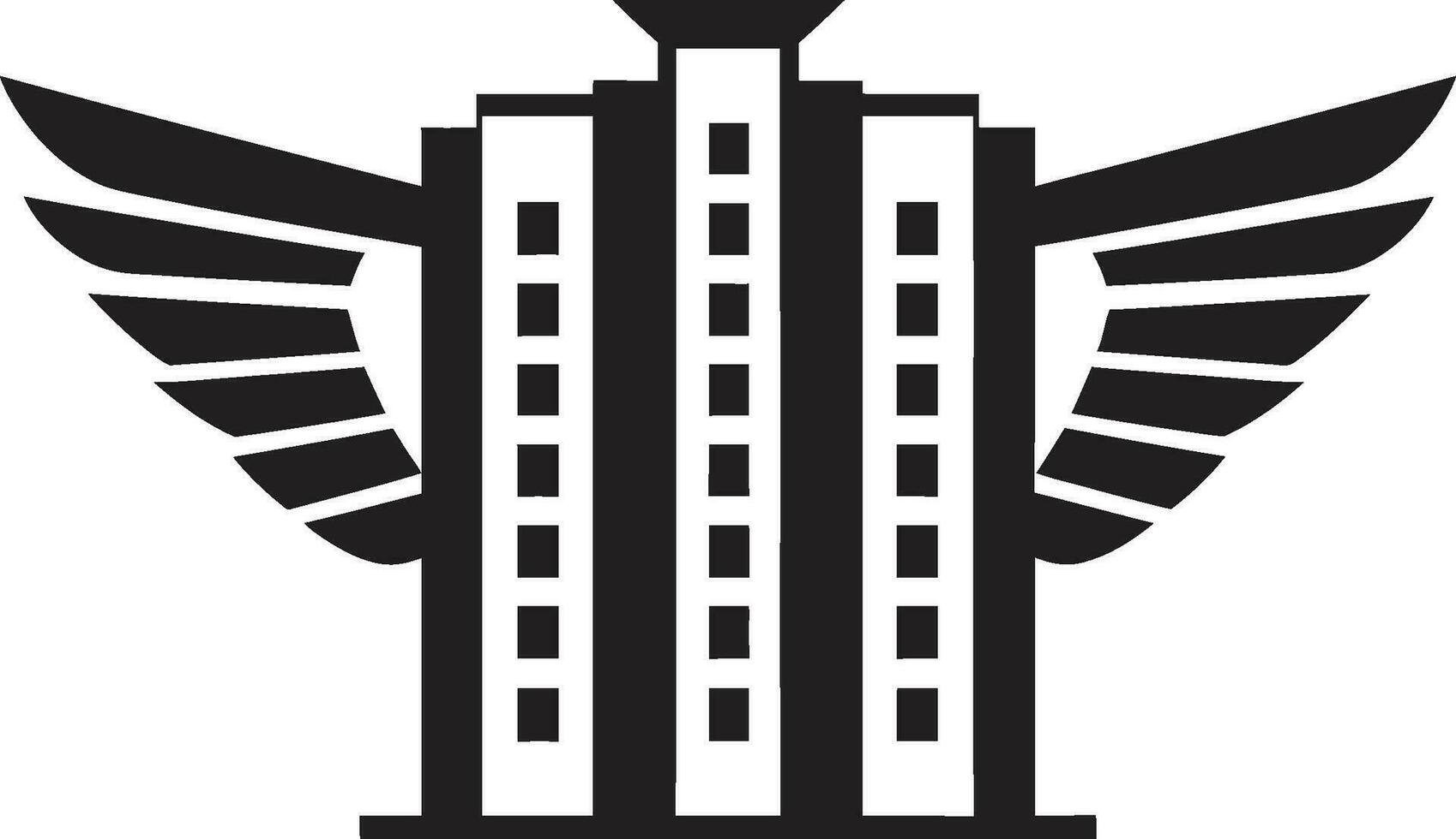 Gezondheid veilige haven kliniek gebouw logo medisch wonder ziekenhuis iconisch embleem vector