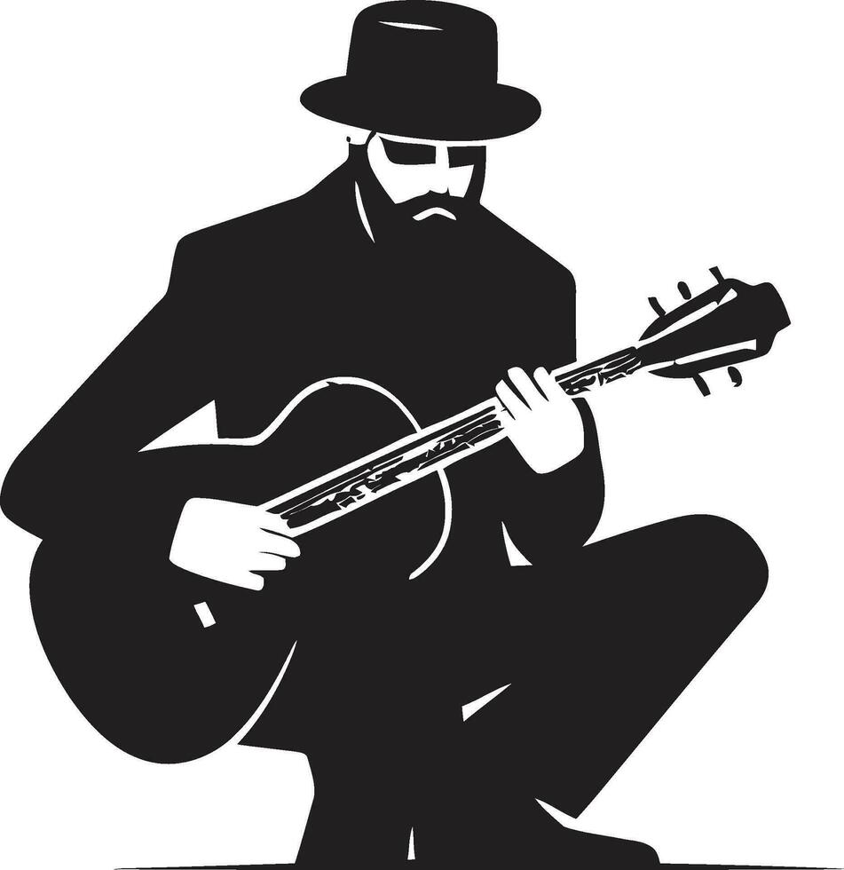 ritme mijmering gitarist logo vector draad symfonie musicus embleem ontwerp