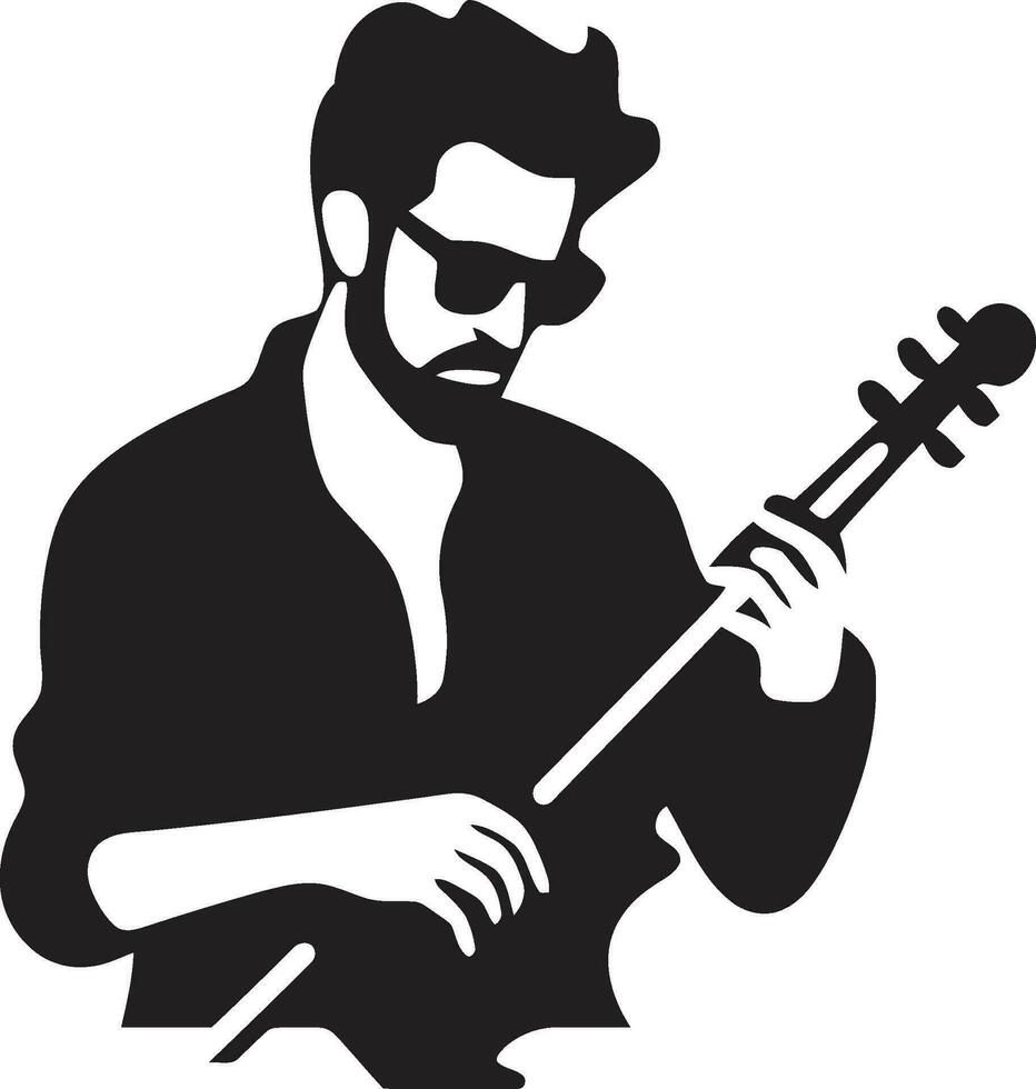 ritme vervoering gitaar speler embleem ontwerp melodieus muze musicus logo vector