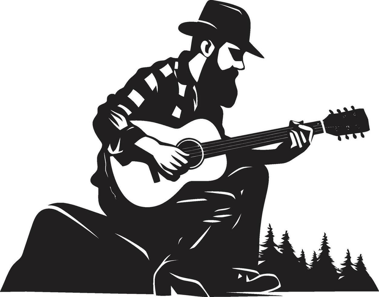ritmisch weerkaatsing gitaar speler logo ontwerp serenade kalmte musicus embleem ontwerp vector