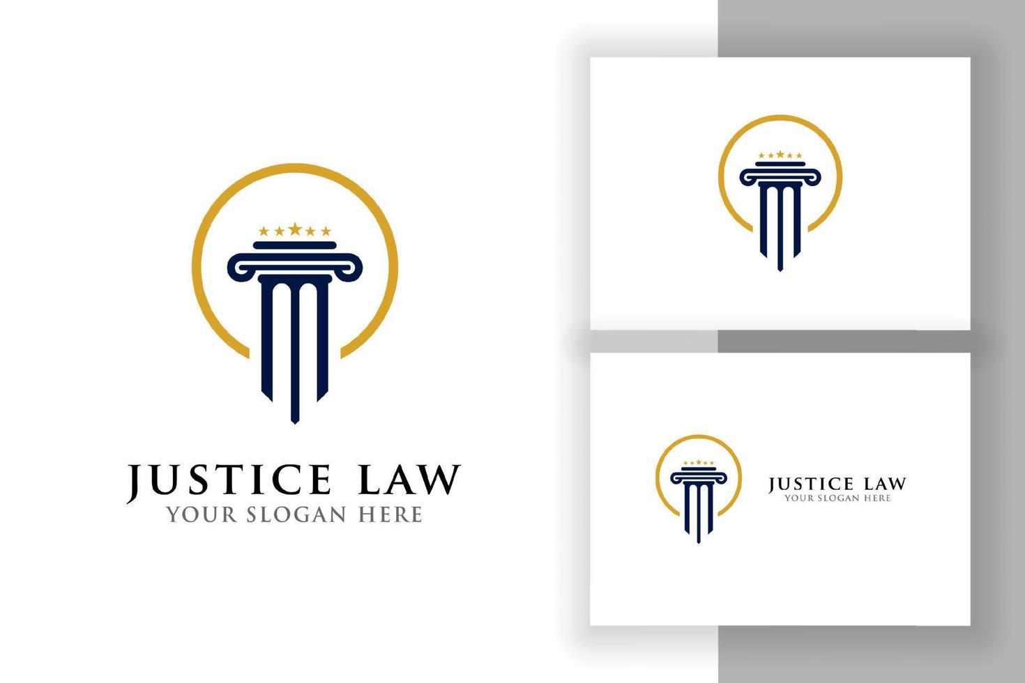 justitie wet logo ontwerp. advocaat-logo met pilaar en stervorm vector