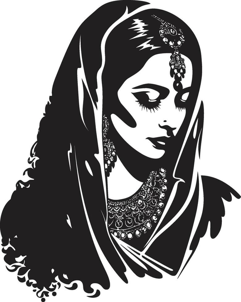 tijdloos traditie bruiloft vrouw icoon levendig geloften Indisch bruid embleem vector