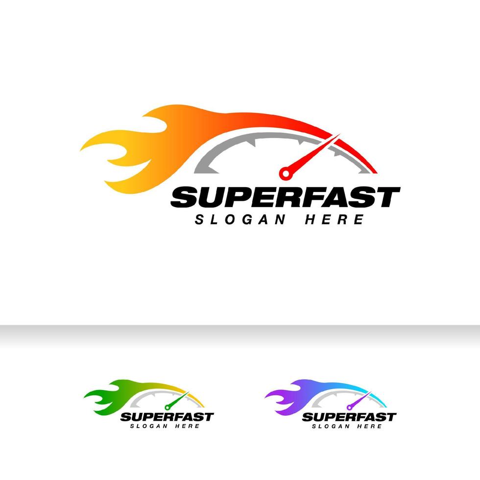 snelheidsmeter logo ontwerpsjabloon. snelheidsmeter vector pictogram met vlam effect illustratie