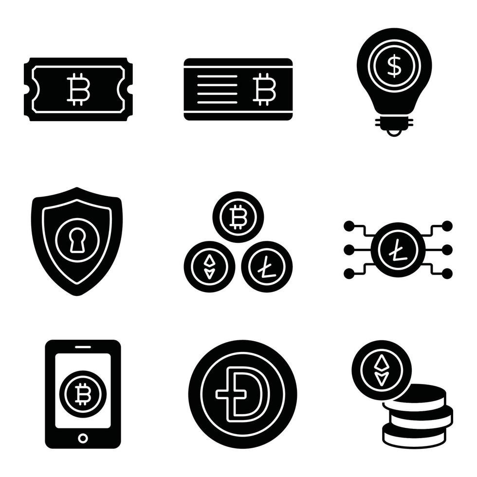 cryptocurrency glyph pictogrammen sets vector