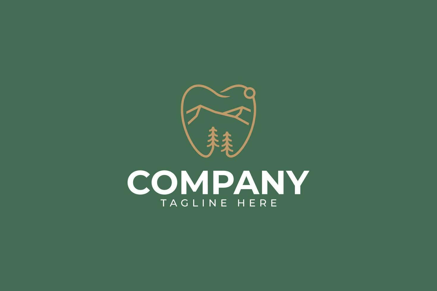 tandheelkundig kliniek logo ontwerp met berg en Woud tafereel voor orthodontist bedrijf vector