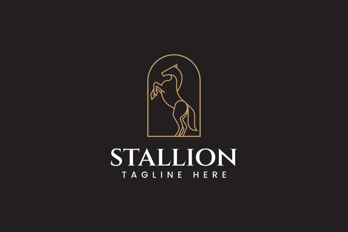 paard staand houding lijn kunst stijl met kader modern logo ontwerp sjabloon vector
