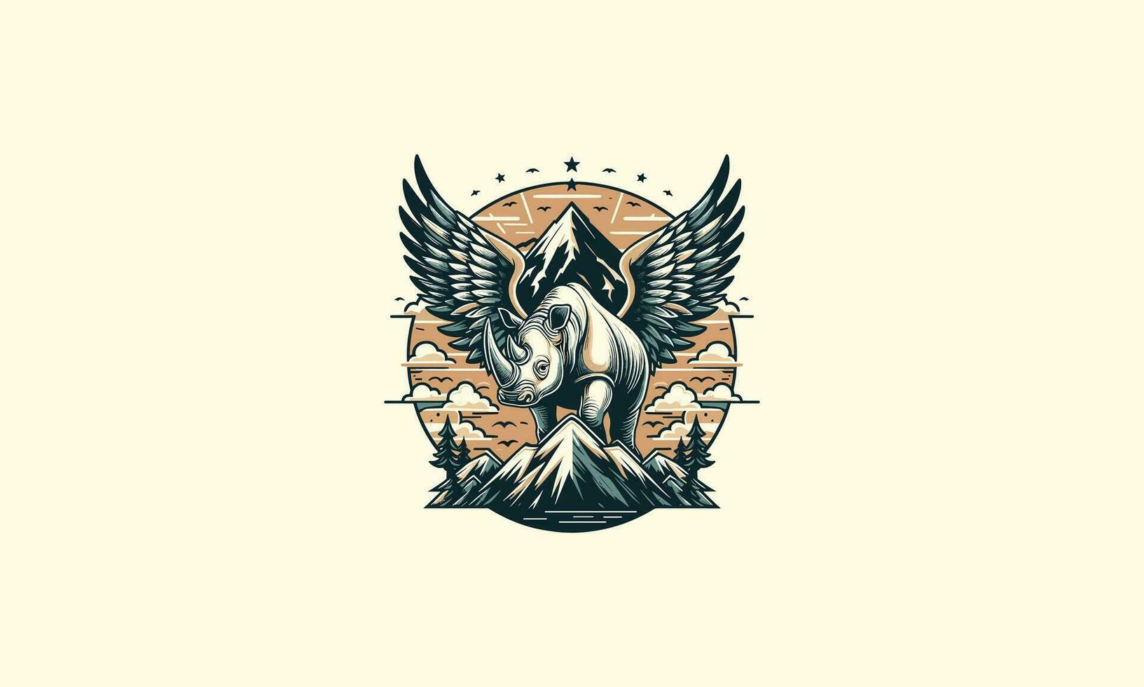 neushoorn met Vleugels Aan berg vector artwork ontwerp