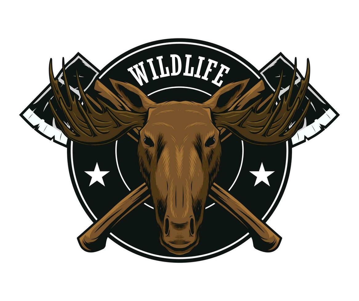 dieren in het wild logo met eland en bijl tekening vector