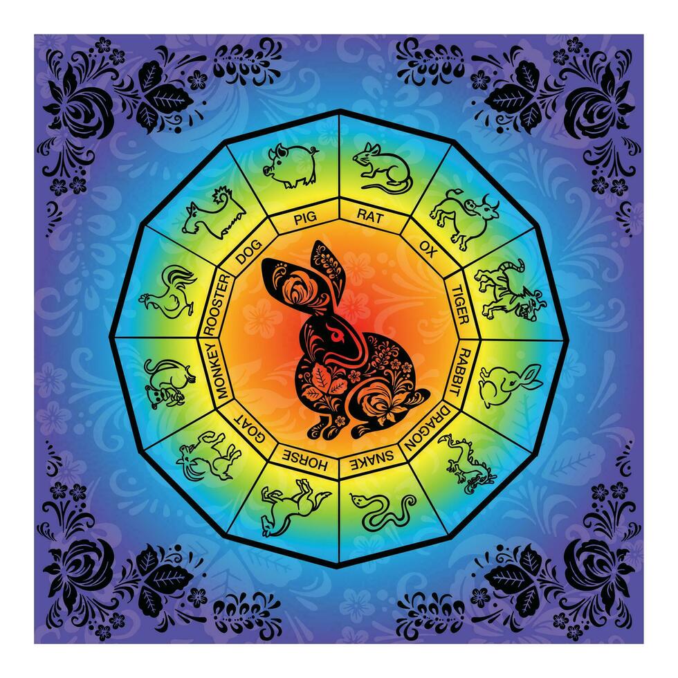 zwart haas, konijn met bloem regenboog schilderen, vector