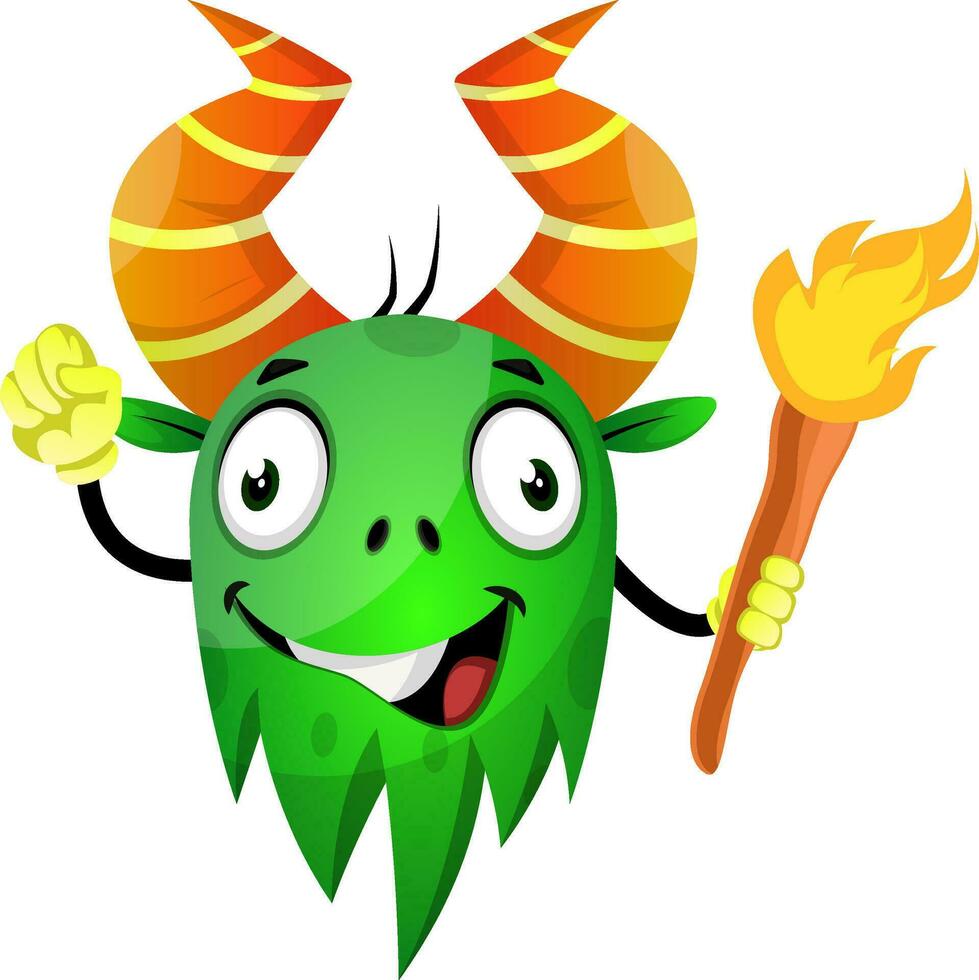 groen monster met fakkel vector