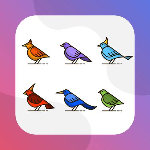 Plat kleurrijke vogel met overzicht Vector Clipart collectie