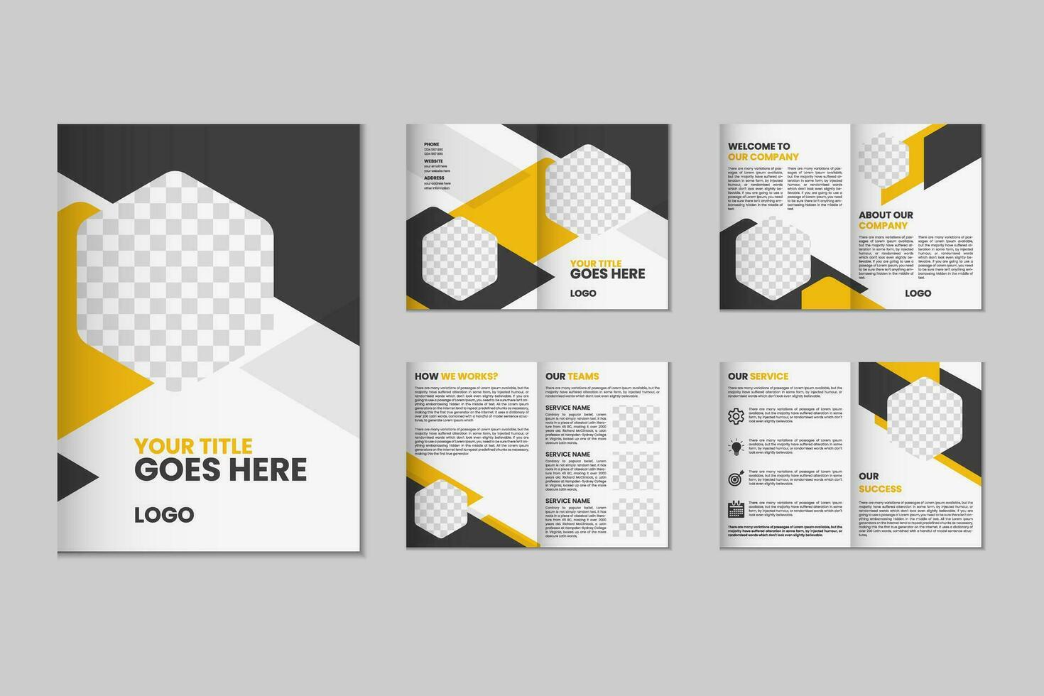 8 bladzijde a4 grootte brochure sjabloon ontwerp, zakelijke bedrijf folder brochure, modern bi vouwen tijdschrift brochure, jaar- verslag doen van sjabloon ontwerp vector