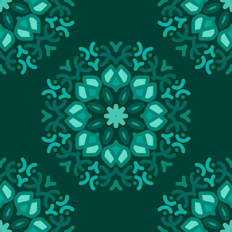 blauw turkoois aqua menthe mandala wijnoogst bloemen interieur naadloos vlak ontwerp achtergrond vector illustratie