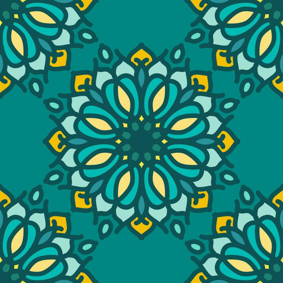 naadloos patroon geel licht zonnig blauw munt mandala bloemen creatief ontwerp vector illustratie achtergrond
