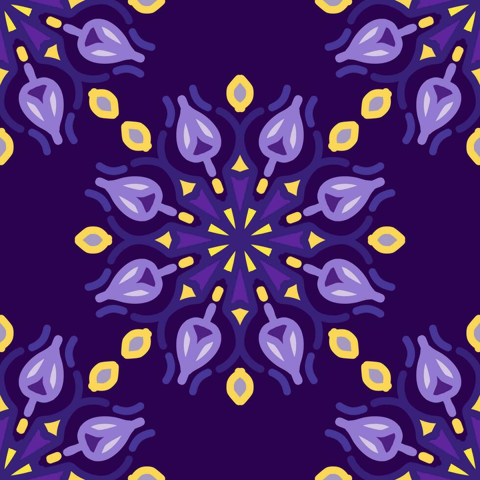 geel Purper magenta paars lavendel mandala naadloos patroon bloemen bloem creatief wijnoogst ontwerp achtergrond vector illustratie