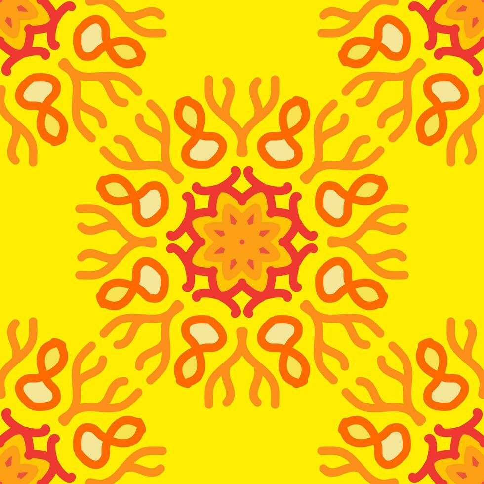 naadloos patroon geel rood zacht roos kastanjebruin wijnoogst bloemen bloem mandala interieur vlak ontwerp bordeaux achtergrond vector illustratie