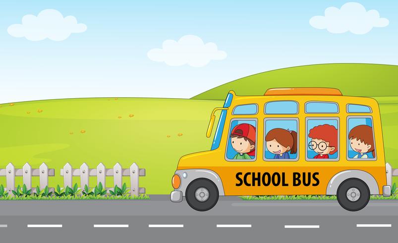 Kinderen rijden op de schoolbus vector
