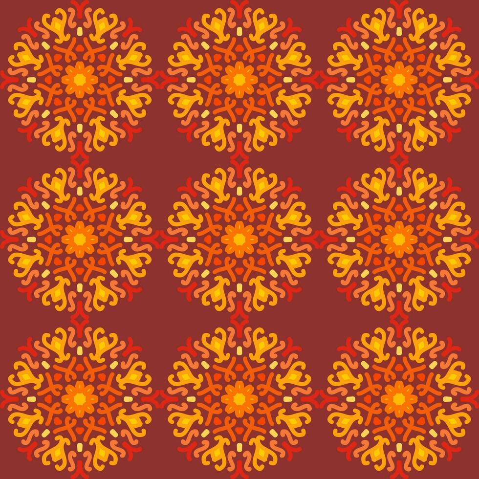 naadloos patroon geel rood zacht roos kastanjebruin wijnoogst bloemen bloem mandala interieur vlak ontwerp bordeaux achtergrond vector illustratie