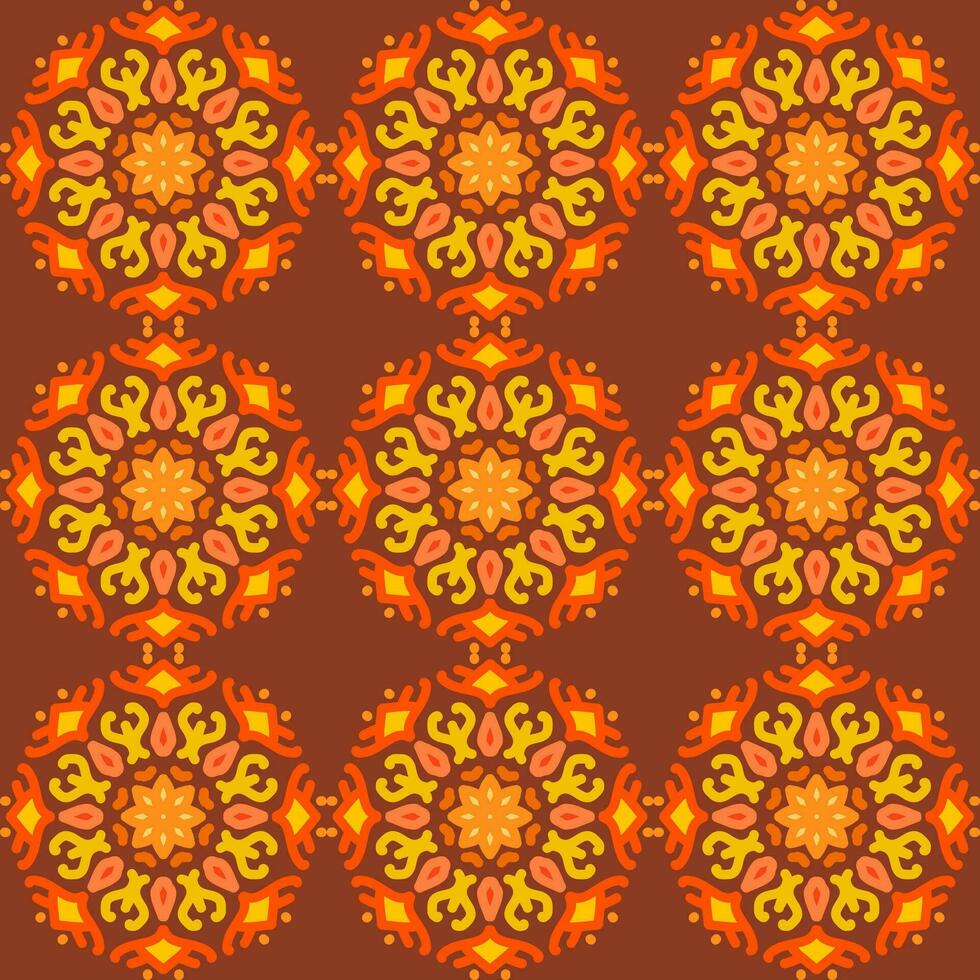 naadloos patroon geel rood zacht roos kastanjebruin wijnoogst bloemen bloem mandala interieur vlak ontwerp bordeaux achtergrond vector illustratie