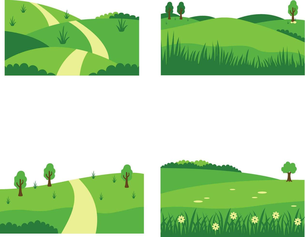 reeks van verschillend veld- groen heuvels. in esthetisch ontwerp concept. vector illustratie.