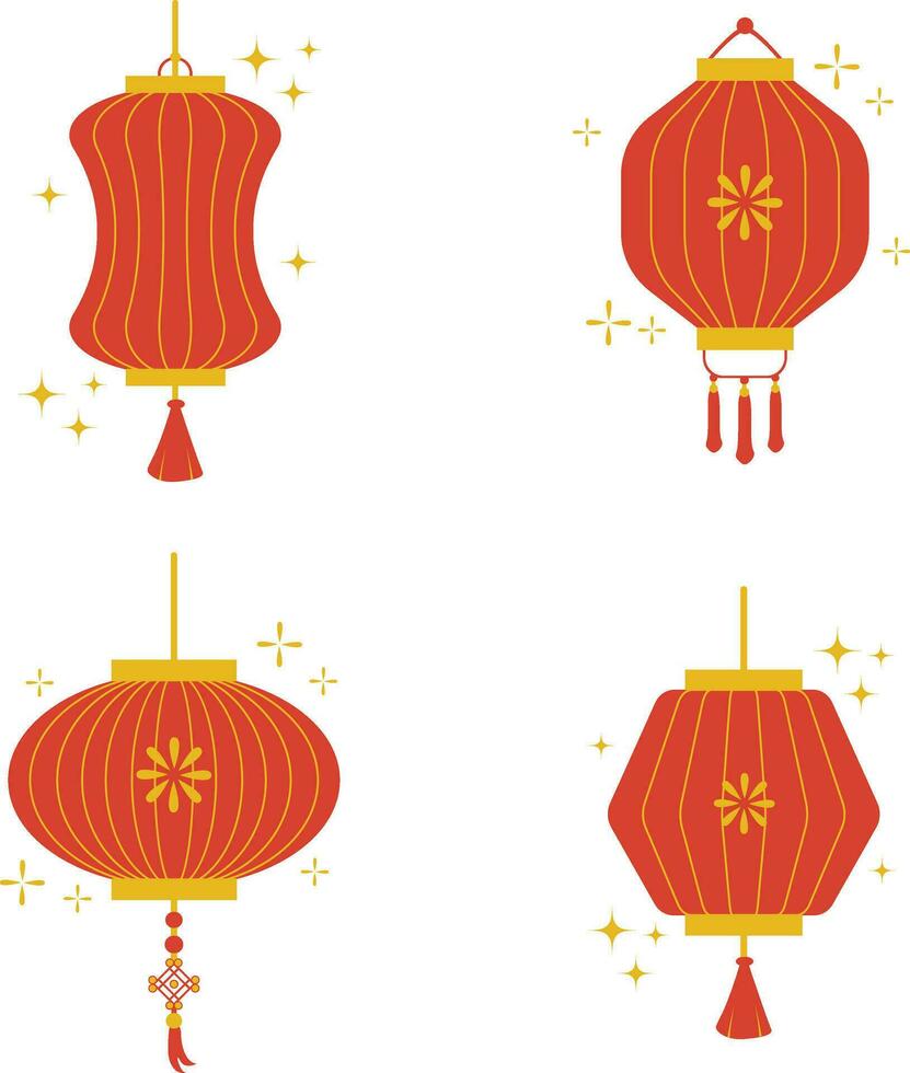 lantaarn Chinese nieuw jaar set. geïsoleerd Aan wit achtergrond. vector illustratie.