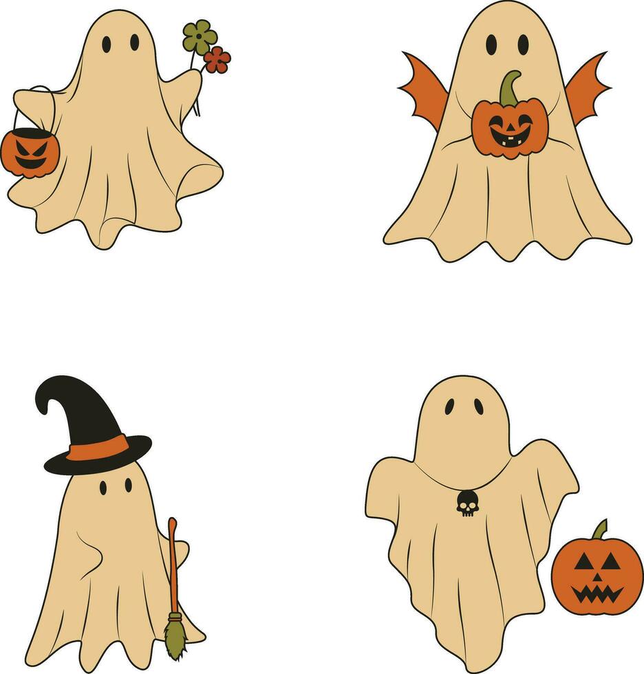 retro geest halloween illustratie set. met spookachtig tekenfilm ontwerp stijl. geïsoleerd vector icoon.