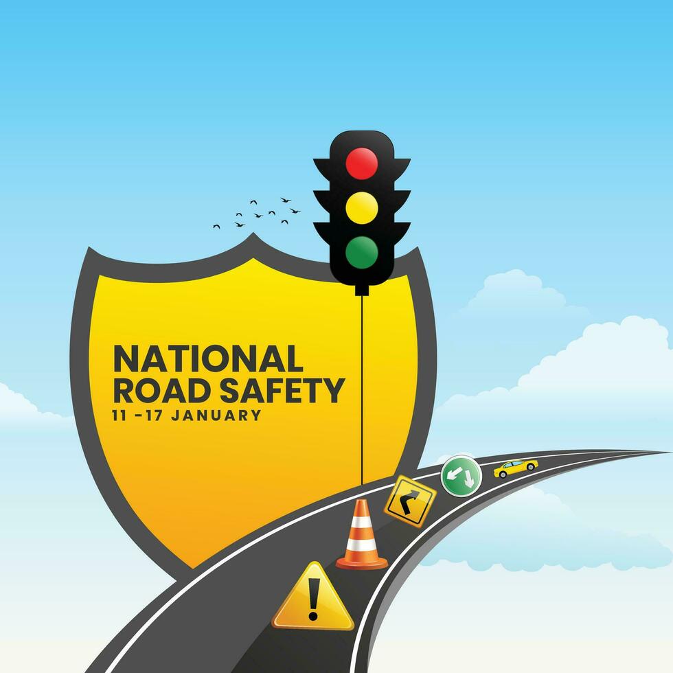 creatief bewerkbare sjabloon ontwerp voor nationaal weg veiligheid week. 1 naar 17 januari elke jaar, geschikt voor affiches, spandoeken, campagnes en groet kaarten. vector