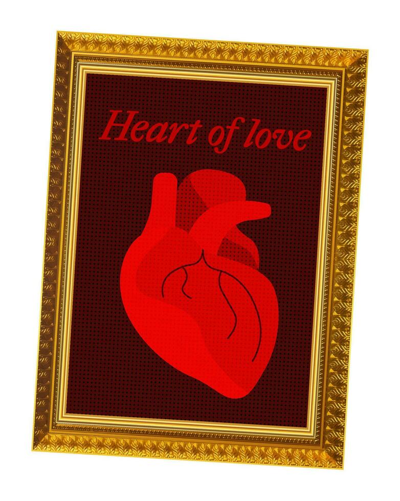 liefde hart wijnoogst retro collage. . Valentijnsdag dag modern kunst collage met halftone hart. hart orgaan in een antiek goud kader. Valentijnsdag dag halftone collage. vector