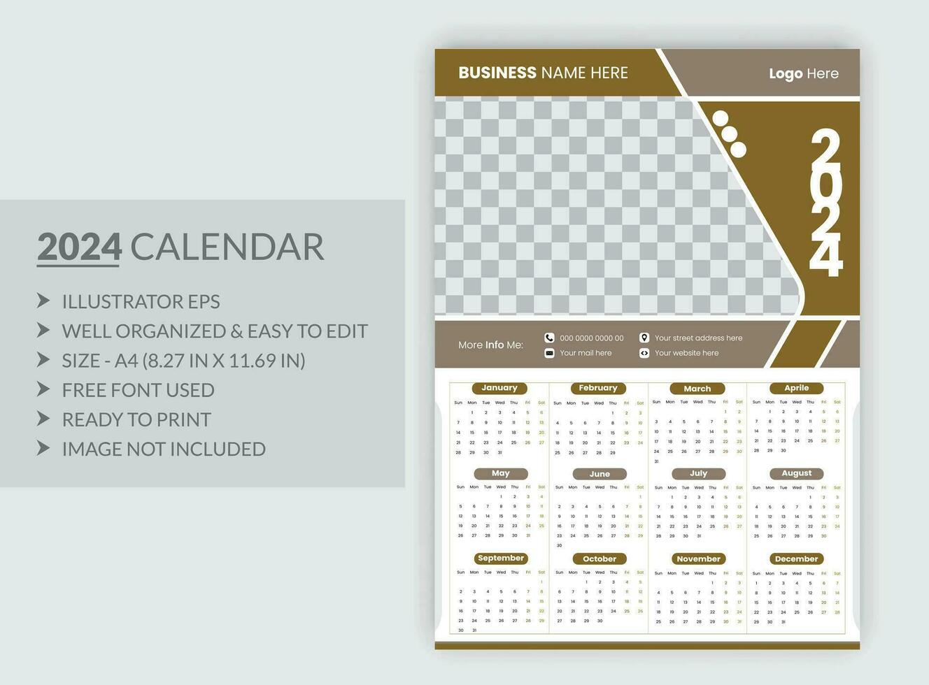 modern stijl nieuw jaar 2024 kalender sjabloon vector