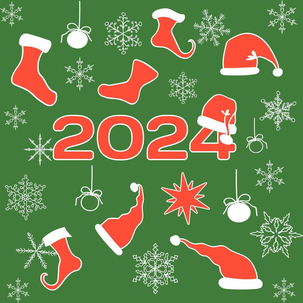 nieuw jaar 2024., elementen voor groet kaart, stickers vector