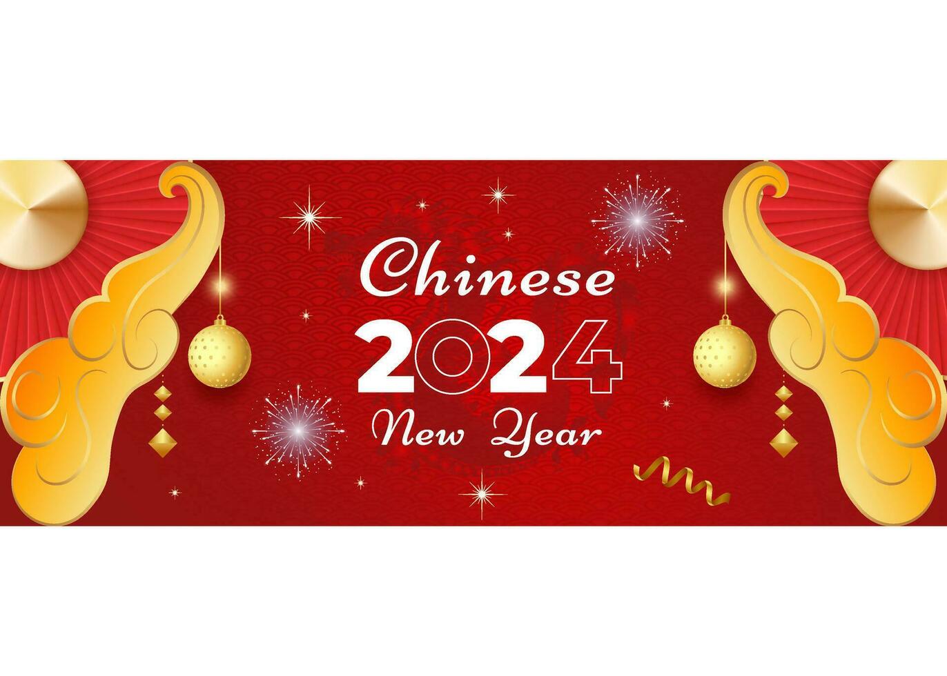 gelukkig Chinese nieuw jaar 2024 viering banier met bloem, lantaarn, Aziatisch elementen goud papier besnoeiing stijl Aan kleur achtergrond. vector