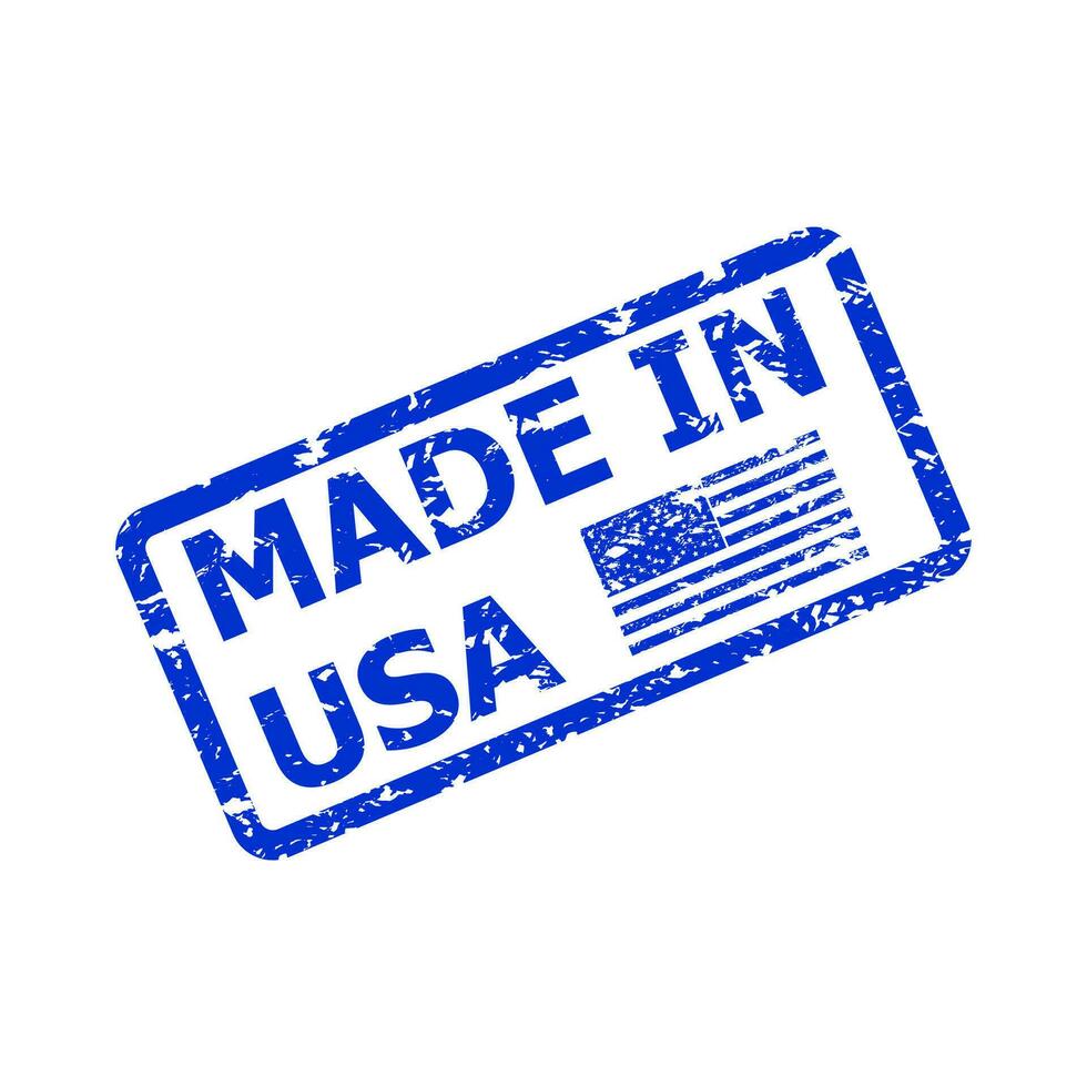 gemaakt in Amerika, Product van Verenigde Staten van Amerika, rubber postzegel schetsen. Amerikaans kwaliteit rubber stempel, vector fabricage watermerk, patriottisme produceren etiket illustratie