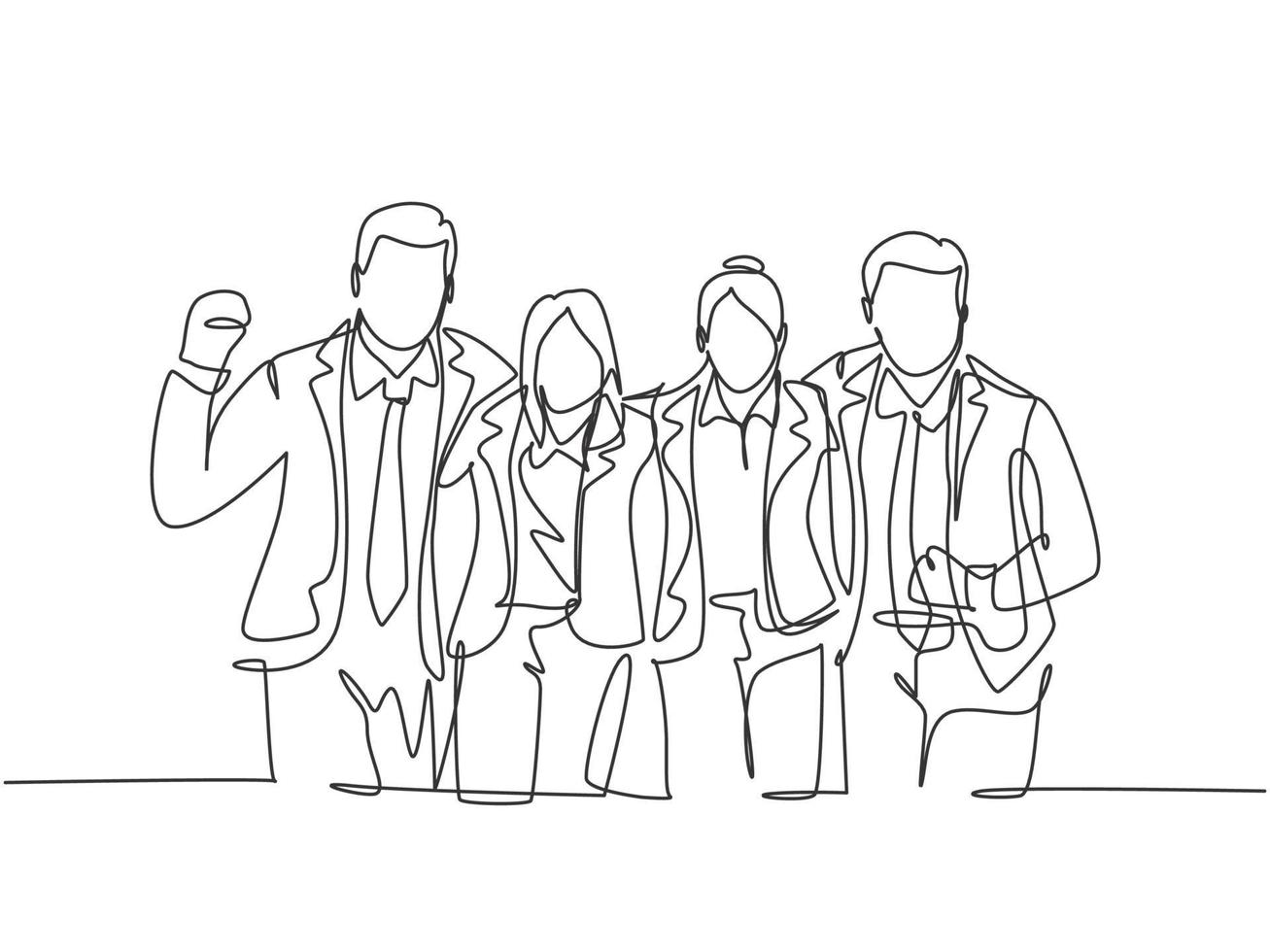 een doorlopende lijntekening van een jonge, gelukkige mannelijke en vrouwelijke manager die samen staat en elkaar omhelst om hun eenheidsbinding te tonen. vriendschap concept enkele lijn tekenen ontwerp vectorillustratie vector