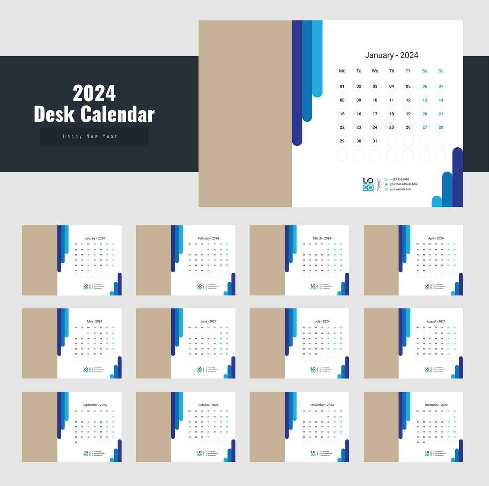 bureau kalender 2024 sjabloon ontwerp, kalender 2024 vector