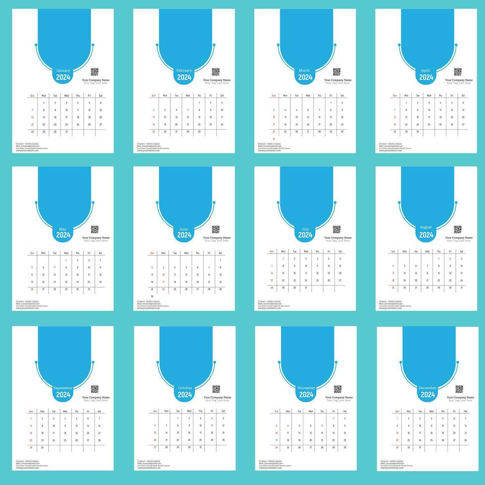 kalender 2024 week begin zondag zakelijke ontwerp ontwerper sjabloon. kalender ontwerper a4. vector