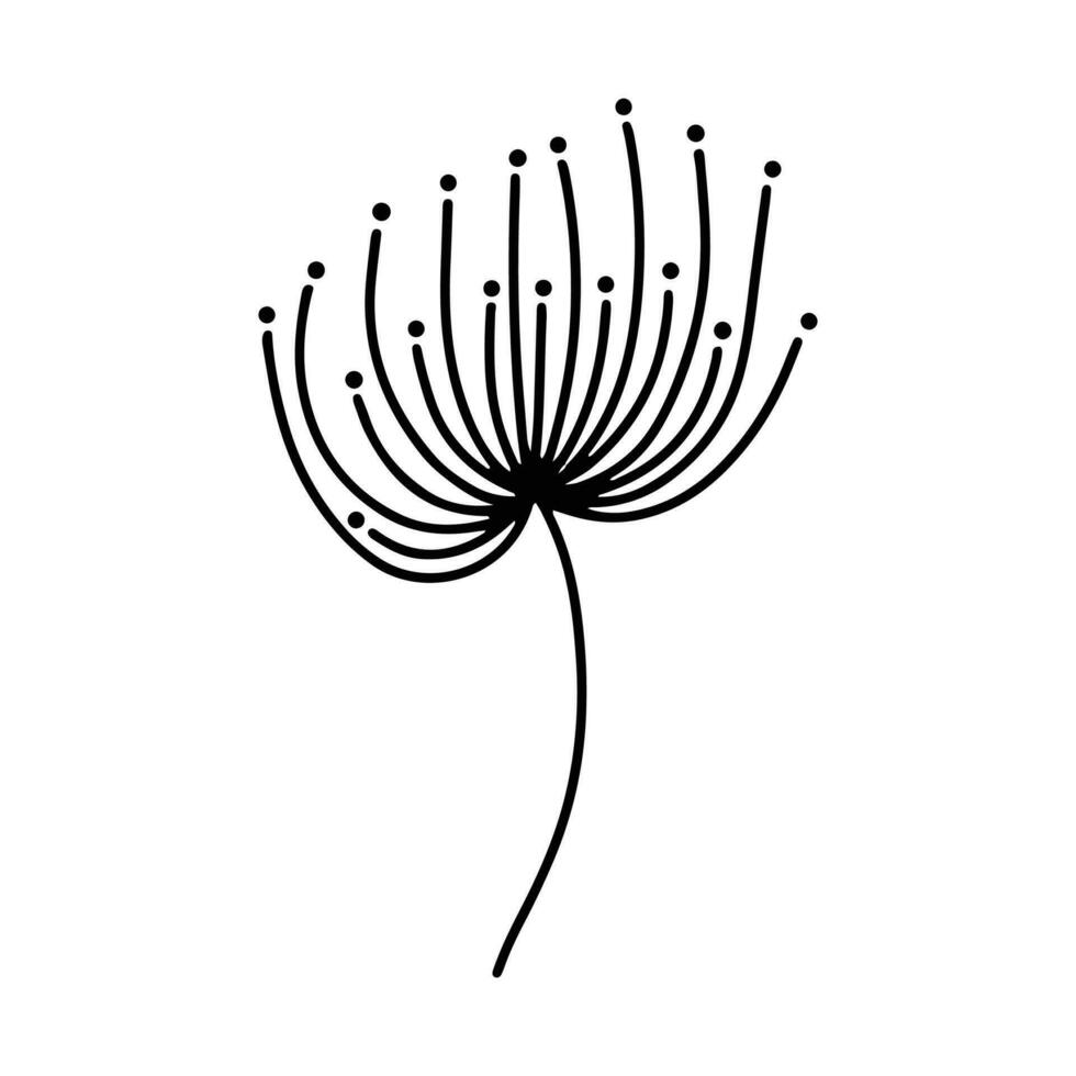 paardebloem bloem silhouetten. voorjaar seizoen bloeiend paardebloem bloemen doodles vector illustratie. paardebloem pluizig natuur silhouet