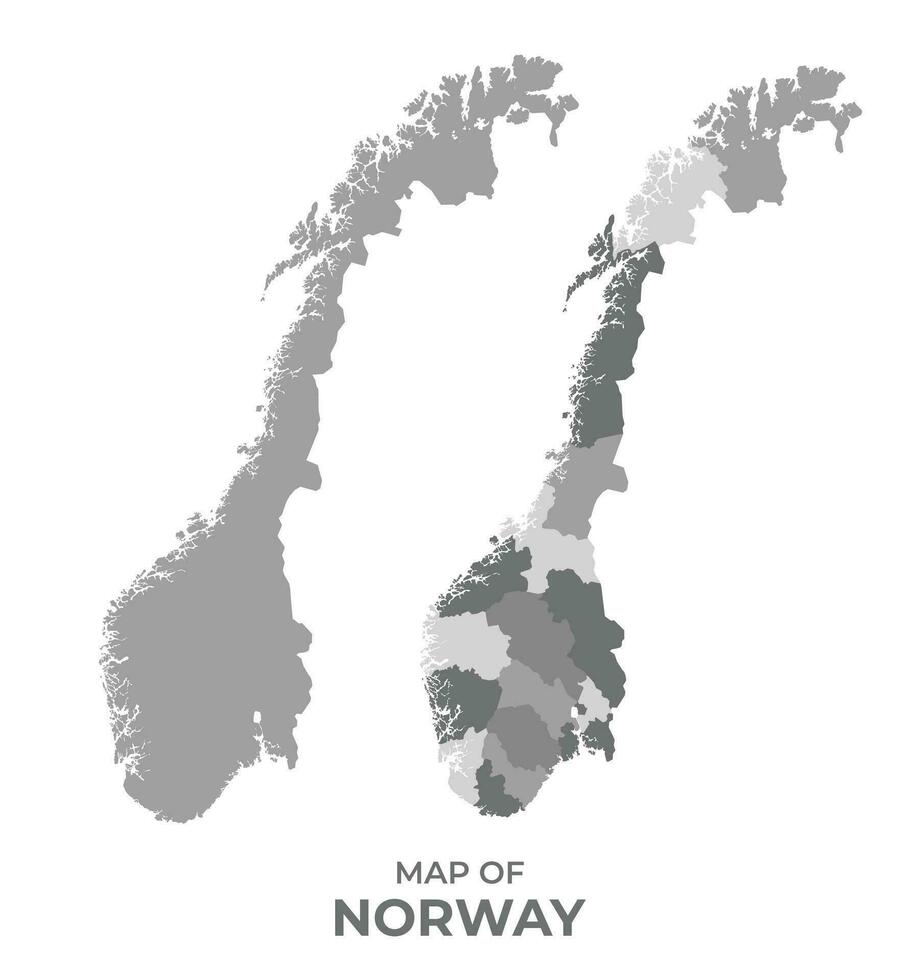 grijswaarden vector kaart van Noorwegen met Regio's en gemakkelijk vlak illustratie