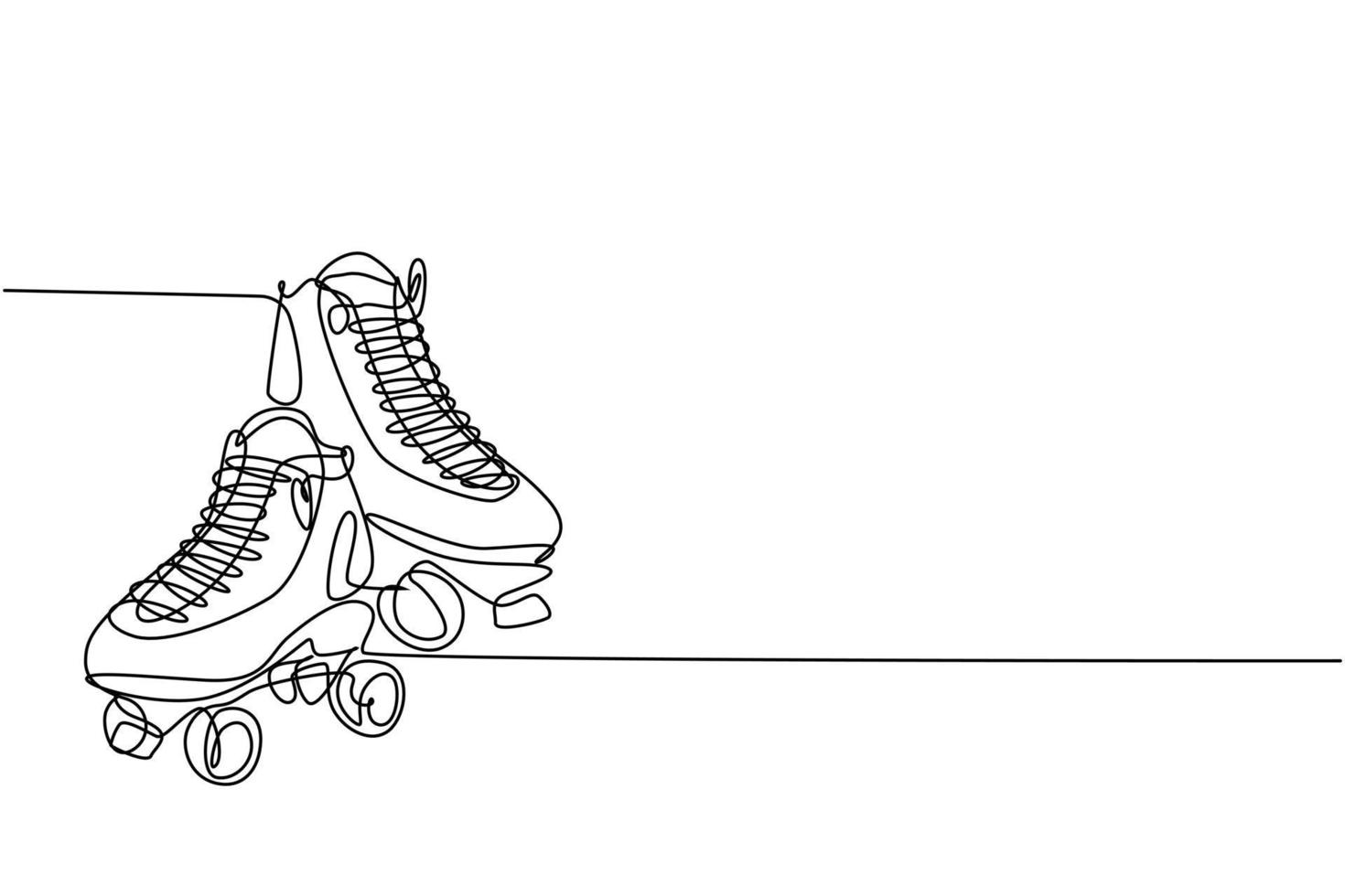 een enkele lijntekening van een paar oude retro plastic quad rolschaatsschoenen. trendy vintage klassiek sportconcept continu lijntekening grafisch ontwerp vectorillustratie vector