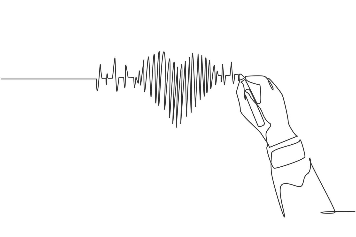 een ononderbroken lijntekening van de hand tekenen van menselijke hartslag pulse grafiek afbeelding op whiteboard. trendy medische gezondheidszorg anatomie concept. enkele lijn tekenen grafisch ontwerp vectorillustratie vector