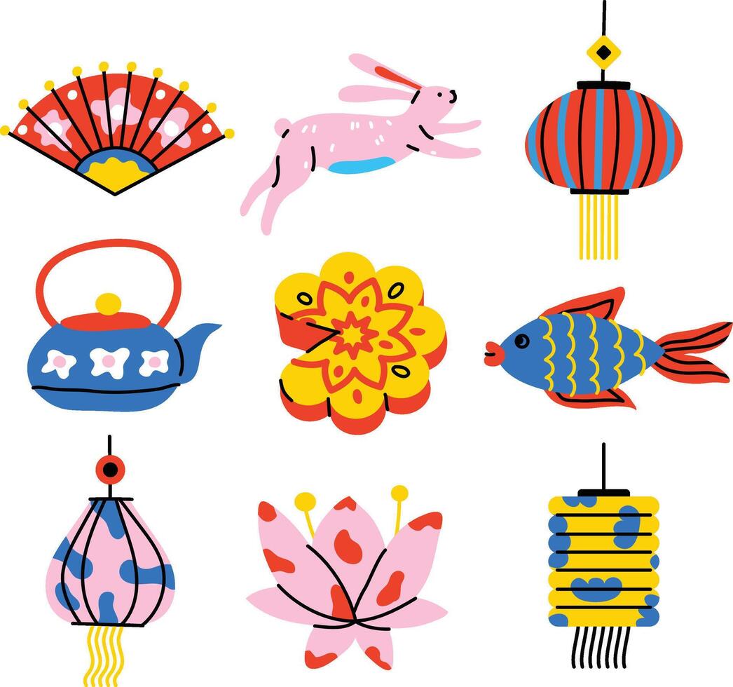 lantaarn decoraties afbeeldingen , lampen en lantaarns in oosters Aziatisch ,Chinese lantaarns vector illustratie.