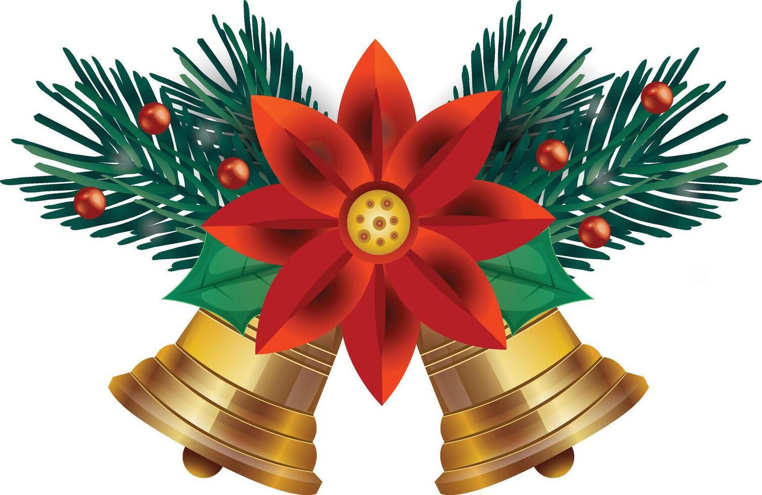 Kerstmis klokken met boom decoraties rinkelen gouden rood lint boog vector