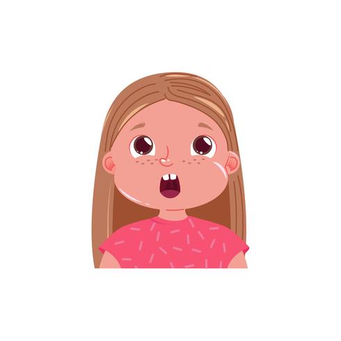 Klein schattig meisje is geschokt. Verrast emotie kind. Vector cartoon illustratie