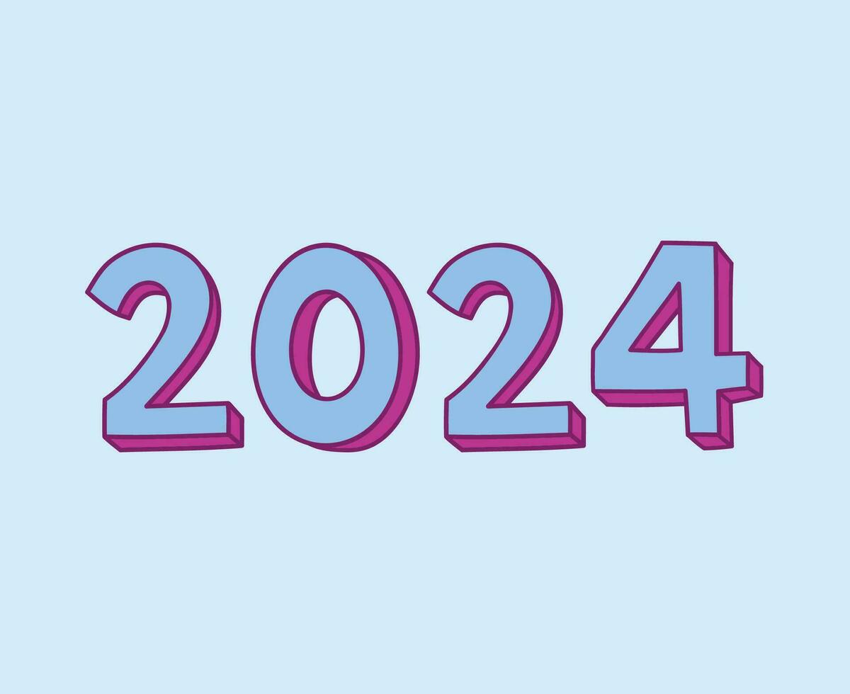 gelukkig nieuw jaar 2024 abstract Purper en blauw grafisch ontwerp vector logo symbool illustratie met cyaan achtergrond