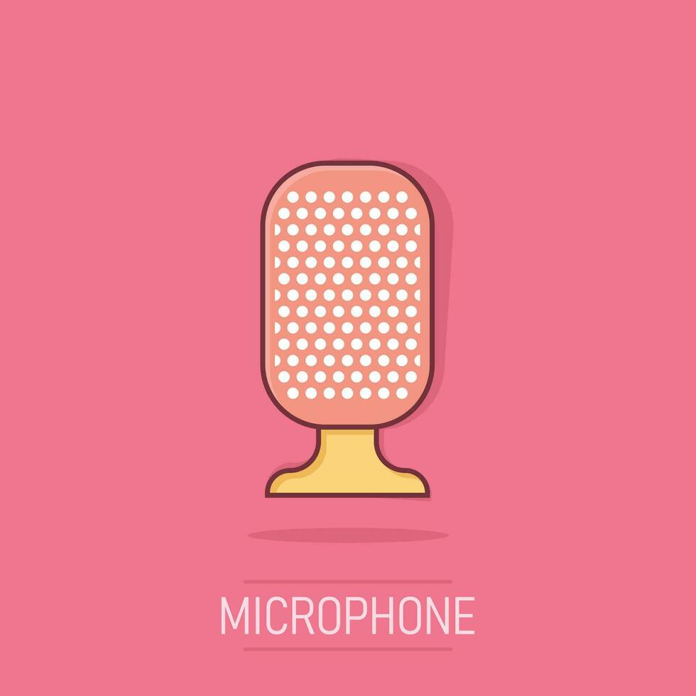 microfoon icoon in grappig stijl. mic uitzending vector tekenfilm illustratie pictogram. microfoon Mike toespraak bedrijf concept plons effect.