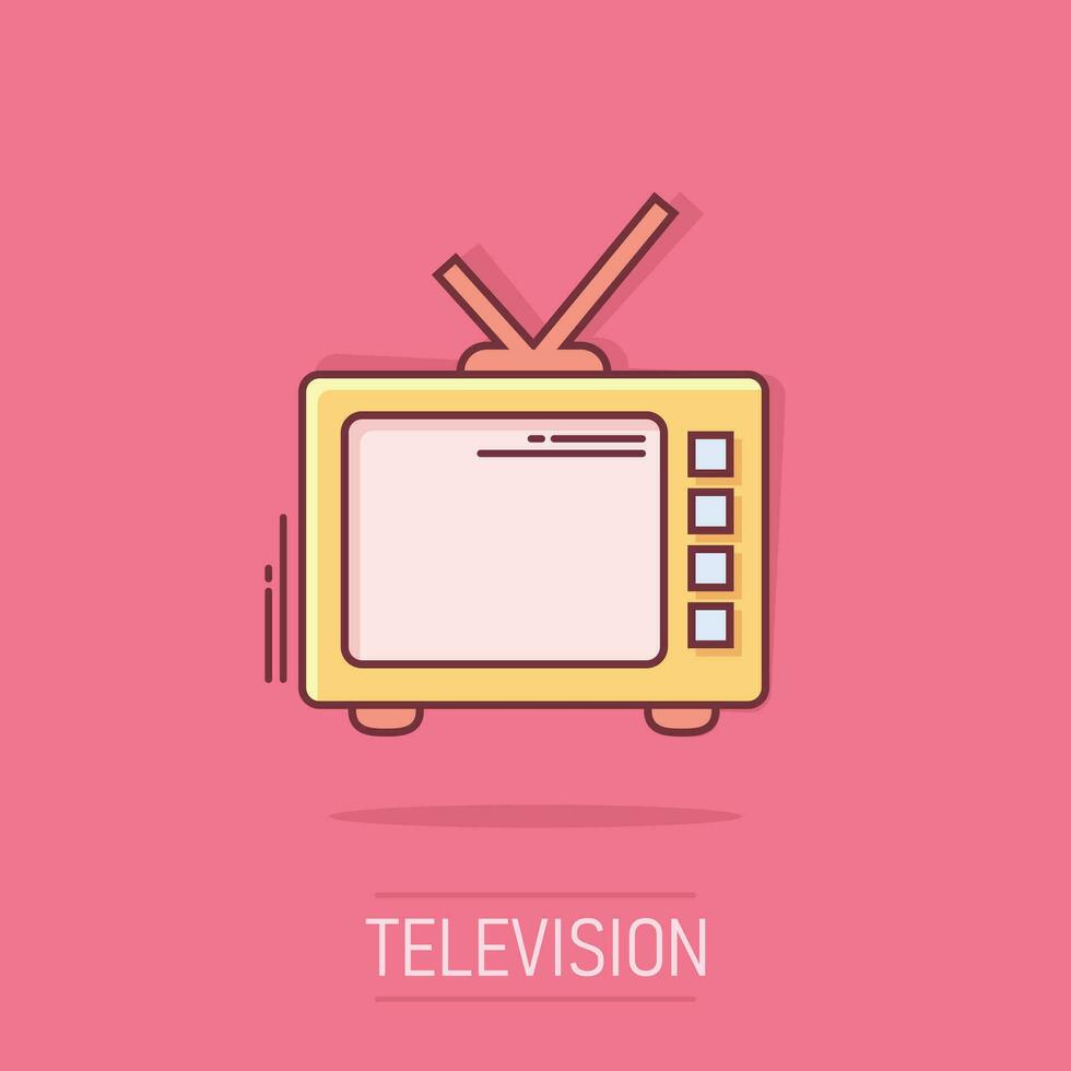 vector tekenfilm retro TV scherm icoon in grappig stijl. oud televisie concept illustratie pictogram. TV Scherm bedrijf plons effect concept.