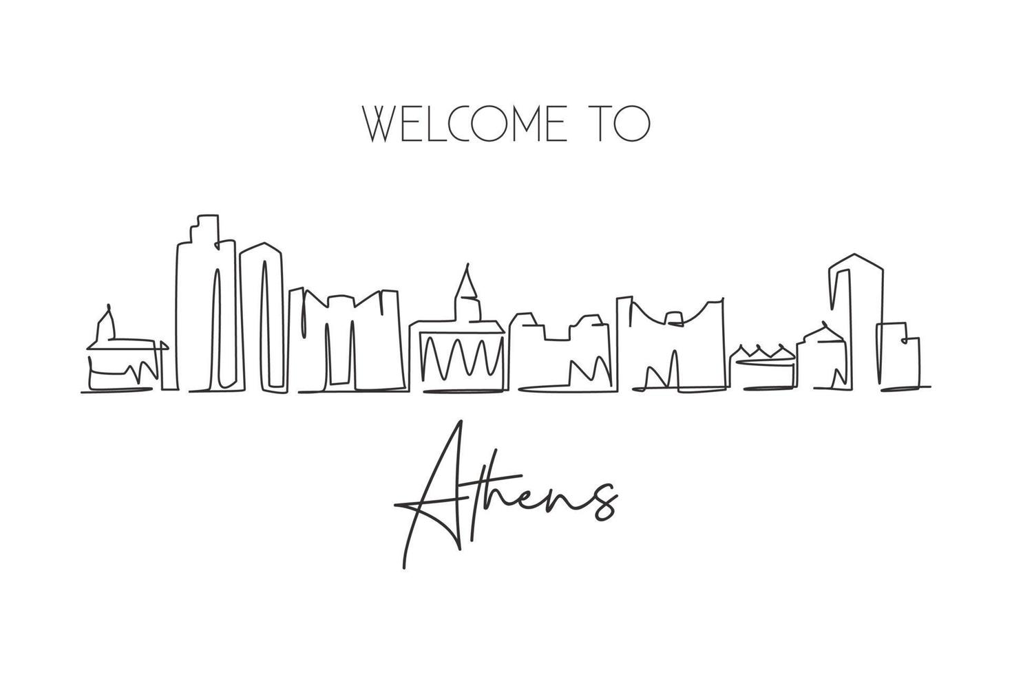 een doorlopende lijntekening van de skyline van de stad van Athene, Georgië. mooi oriëntatiepunt. wereld landschap toerisme reizen huis muur decor poster print kunst. stijlvolle enkele lijn tekenen ontwerp vectorillustratie vector